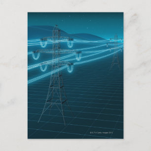 Strompylon mit glühenden Power-Leitungen 2 Postkarte