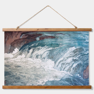 Stromschnellen, Hiroshi Yoshida, Holzschnitt Wandteppich Mit Holzrahmen