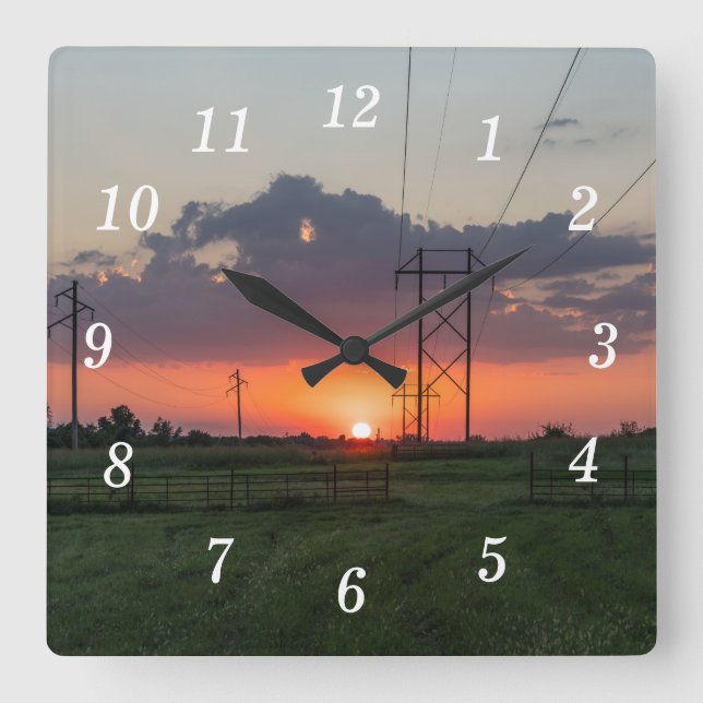 Stromversorgung für Sonnenuntergang Quadratische Wanduhr (Vorderseite)