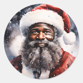 Strong Black Santa Melanin Chrismas Claus Men  Runder Aufkleber