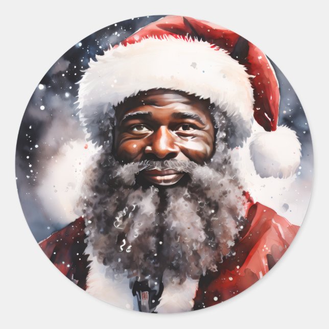 Strong Black Santa Melanin Chrismas Claus Men  Runder Aufkleber (Vorderseite)