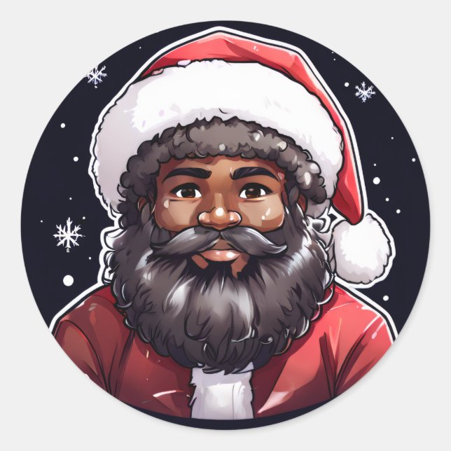 Strong Black Santa Melanin Chrismas Claus Men  Runder Aufkleber (Vorderseite)