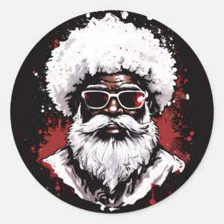 Strong Black Santa Melanin Chrismas Claus Men  Runder Aufkleber