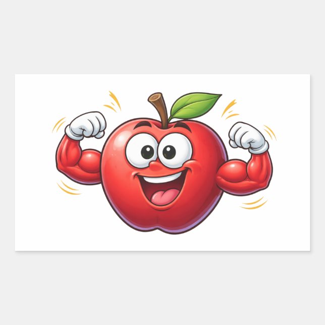 Strong Cartoon Apple Flexing Muscles Sticker (Devant)