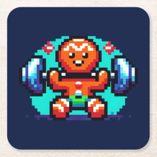 Strong Gingerbrot Man - Funny Pixel Art Holiday Rechteckiger Pappuntersetzer