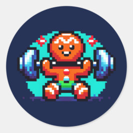Strong Gingerbrot Man - Funny Pixel Art Holiday Runder Aufkleber
