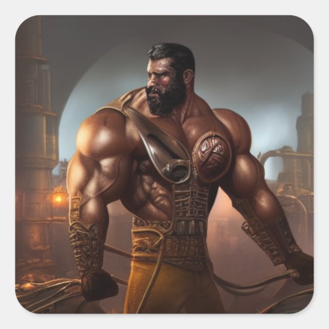 Strong Man Quadratischer Aufkleber (Vorderseite)