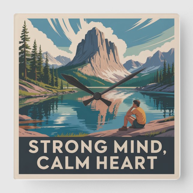 Strong Mind, Calm Heart Quadratische Wanduhr (Vorderseite)