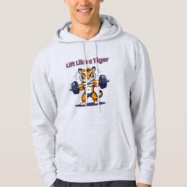 **Strong Tiger – Cute Tiger Lifting Weights Illust Hoodie (Vorderseite)