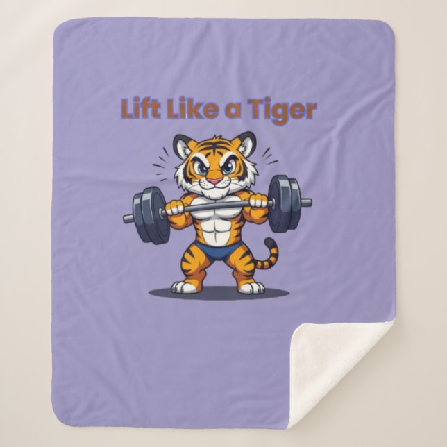 **Strong Tiger – Cute Tiger Lifting Weights Illust Sherpadecke (Vorderseite)