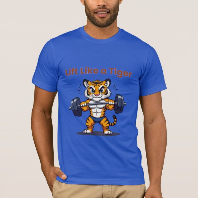 **Strong Tiger – Cute Tiger Lifting Weights Illust T-Shirt (Vorderseite)