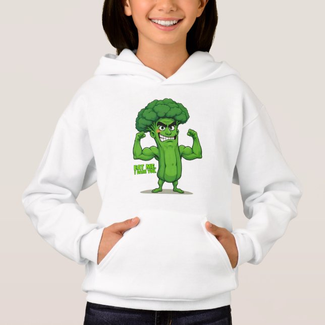 Strong Veggies Club Flexing Broccoli Funny Cartoon Hoodie (Vorderseite)