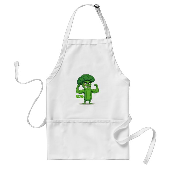 Strong Veggies Club Flexing Broccoli Funny Cartoon Schürze (Vorne)