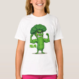 Strong Veggies Club Flexing Broccoli Funny Cartoon T-Shirt