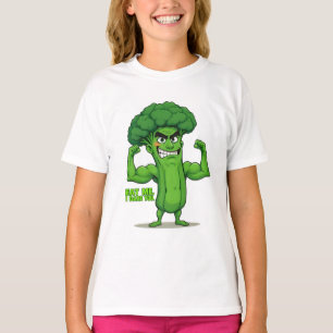 Strong Veggies Club Flexing Broccoli Funny Cartoon T-Shirt