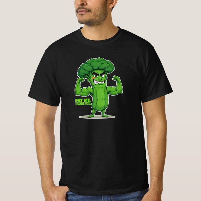 Strong Veggies Club Flexing Broccoli Funny Cartoon T-Shirt (Vorderseite)
