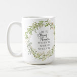 Strong Women Quote Pretty White Wildflowers Kaffeetasse<br><div class="desc">The inspirational 'Here's to Strong Woman' quote enclosed in a beautiful watercolor circle of pretty white wildflowers. Send a little love to any woman/girl in your life. Celebrate International Women's Day! Lovely idea for a best friend gift, bachelorette party gift, wedding gift, anniversary gift, birthday gift, bridesmaid gift, girlfriend gift....</div>