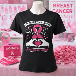 Stronger Than Cancer Pink Ribbon Hope Fight T-Shirt