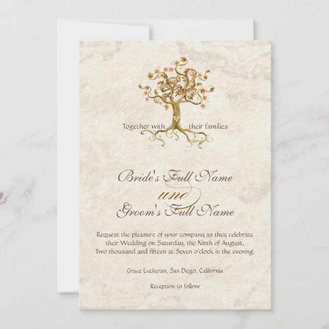 Strudel-Baum-Wurzeln Antiqued das mit Monogramm Einladung (Vorderseite)