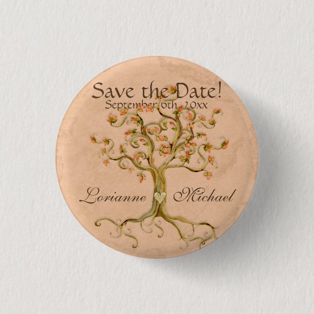 Strudel-Baum-Wurzeln Antiqued Pergament Save the Button (Vorderseite)