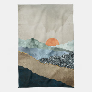 Strukturierte Bergschichten mit Sonnenuntergangsgl Geschirrtuch