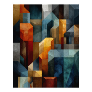 Strukturierte Geometrische Abstrakte Blaue Orange Fotodruck