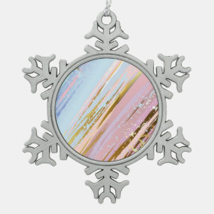 Strukturierter rosa Hintergrund Schneeflocken Zinn-Ornament