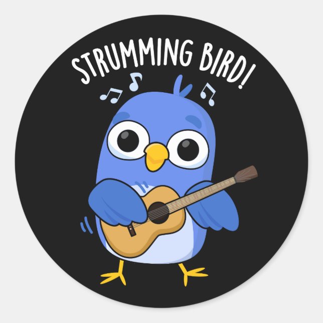 Strumming Bird Funny Animal Pub Dark BG Runder Aufkleber (Vorderseite)
