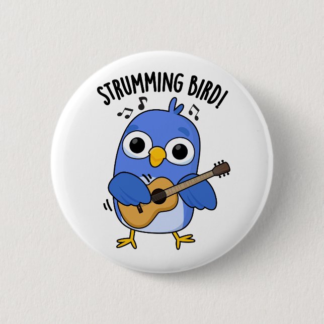 Strumming Bird Funny Animal Puff Button (Vorderseite)