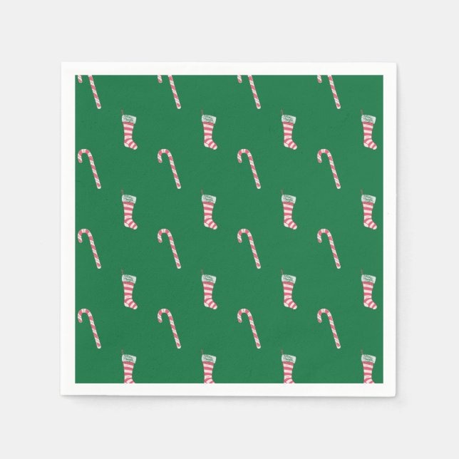 Strumpf & Candy Cane Pattern Napkins Serviette (Vorderseite)