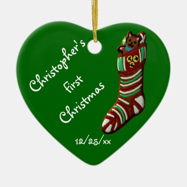 Strumpf "des Babys erstes Weihnachts" - Weihnachts Keramikornament (Vorne)
