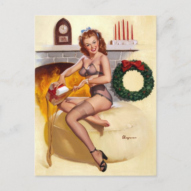 Strumpf-Füller Pin Up Postkarte (Vorderseite)