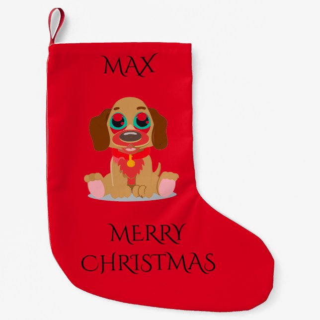 Strumpf für Haustiere mit personalisiertem Namen.  Kleiner Weihnachtsstrumpf (Vorderseite)