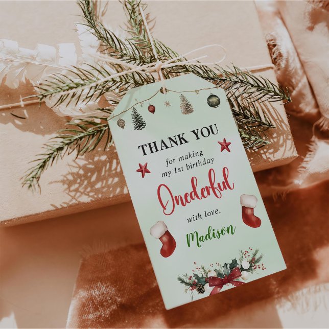 Strumpf Weihnachten 1. Geburtstag Party Geschenkanhänger (Von Creator hochgeladen)