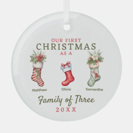 Strümpfe Familie der drei ersten Weihnachten Ornament Aus Glas