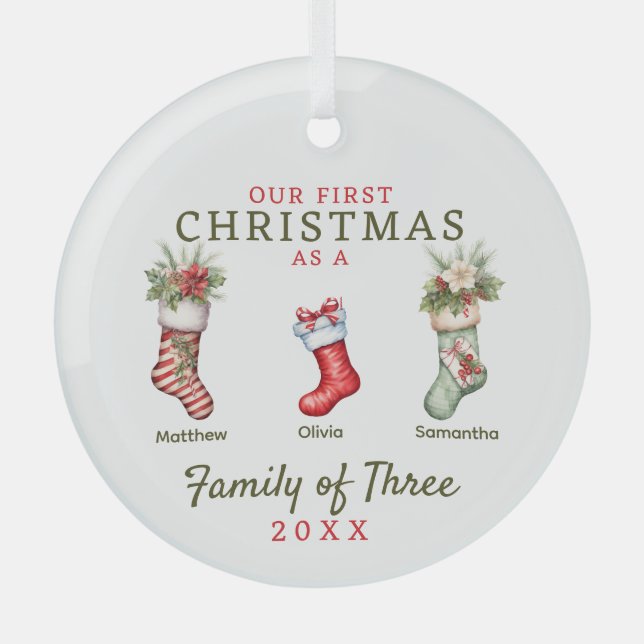 Strümpfe Familie der drei ersten Weihnachten Ornament Aus Glas (Vorderseite)
