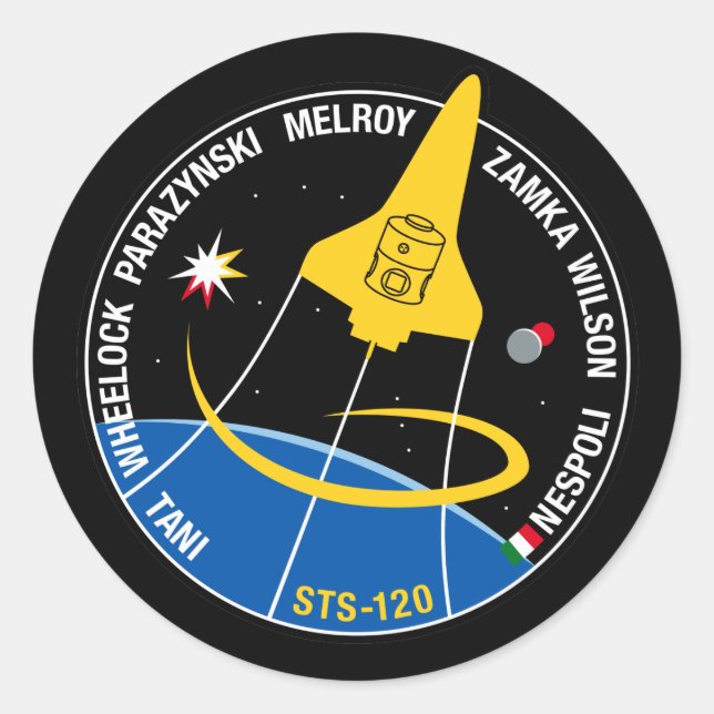 STS 120-Mission-Patch Runder Aufkleber (Vorderseite)