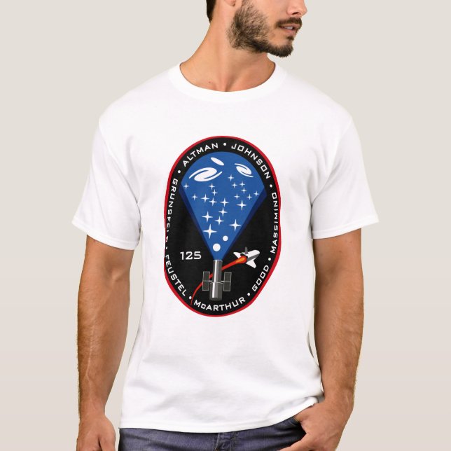 STS 125 Hubble-Weltraumteleskopen-Mission-Patch T-Shirt (Vorderseite)