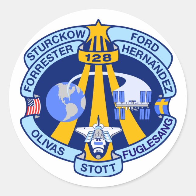 STS-128-Mission-Patch Runder Aufkleber (Vorderseite)