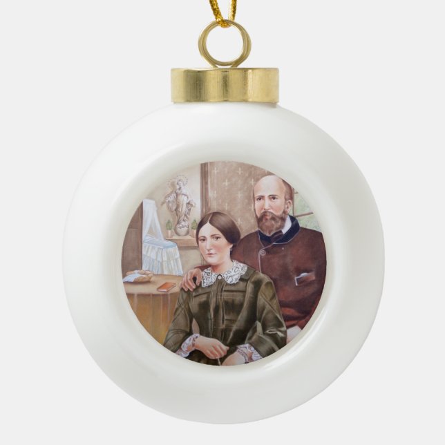 Sts.Zelie und Louis Martin Keramik Kugel-Ornament (Vorderseite)