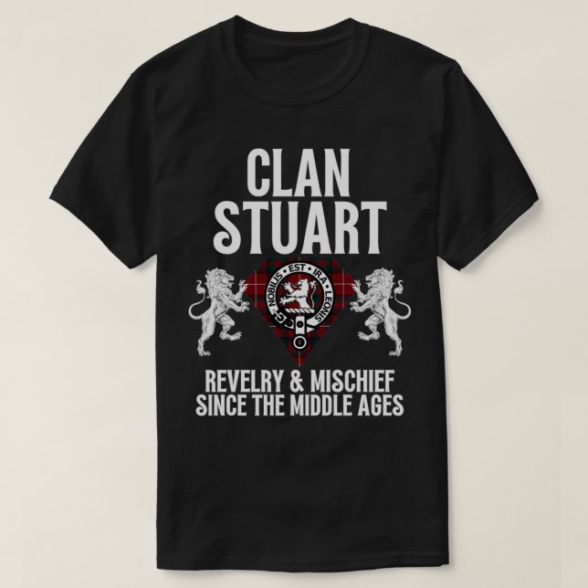 Stuart Clan Scottish Name Coat of Arms Tartan T-Shirt (Design vorne)