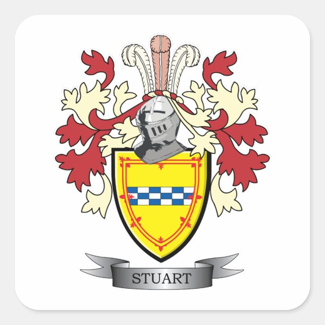 Stuart Familienwappen Coat of Arms Quadratischer Aufkleber (Vorderseite)