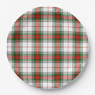 Stuart / Stewart tartan, weiß grün kariert Pappteller