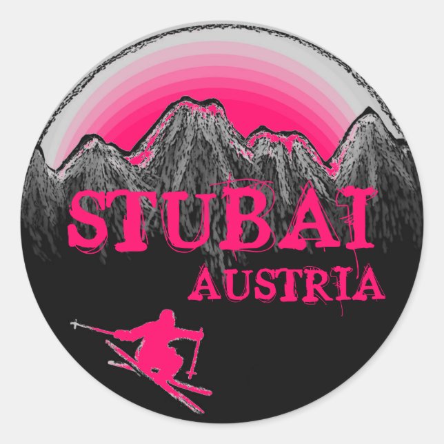 Stubai Austria Rosa Skispass Runder Aufkleber (Vorderseite)