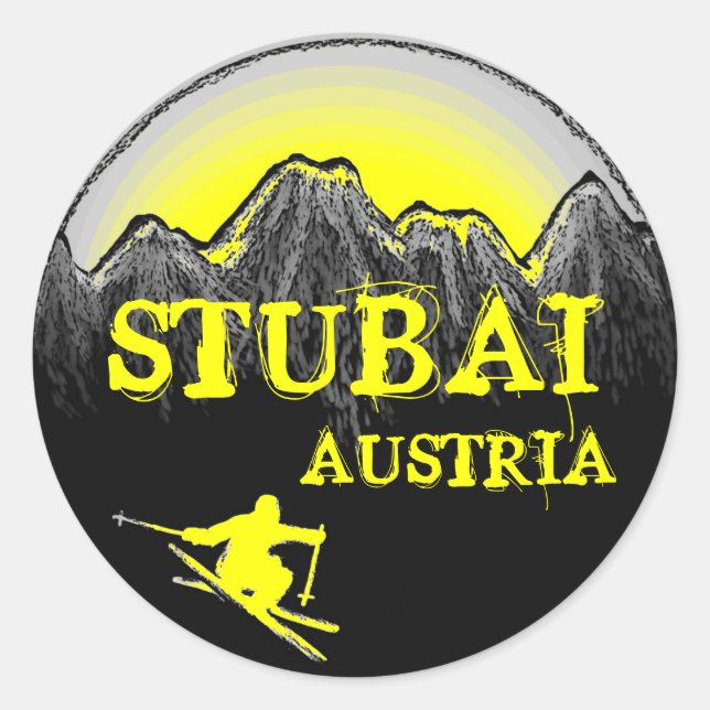 Stubai Österreich Gelbe Skistöcke Runder Aufkleber (Vorderseite)
