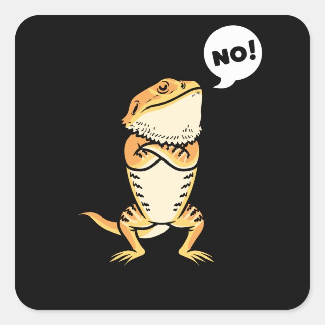 Stubborn Bartded Dragon Pogona Reptile Lizard Quadratischer Aufkleber (Vorderseite)