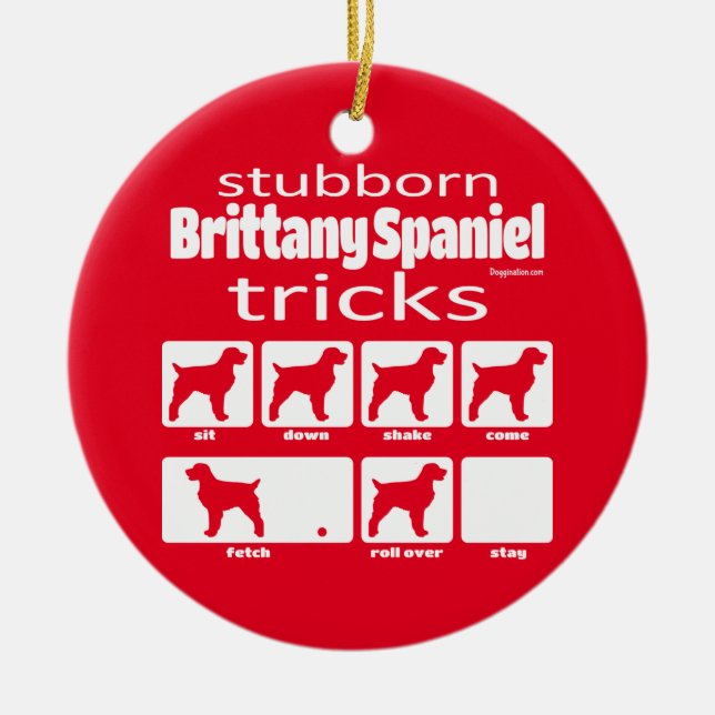 Stubborn Brittany Spaniel Tricks Keramik Ornament (Vorne)