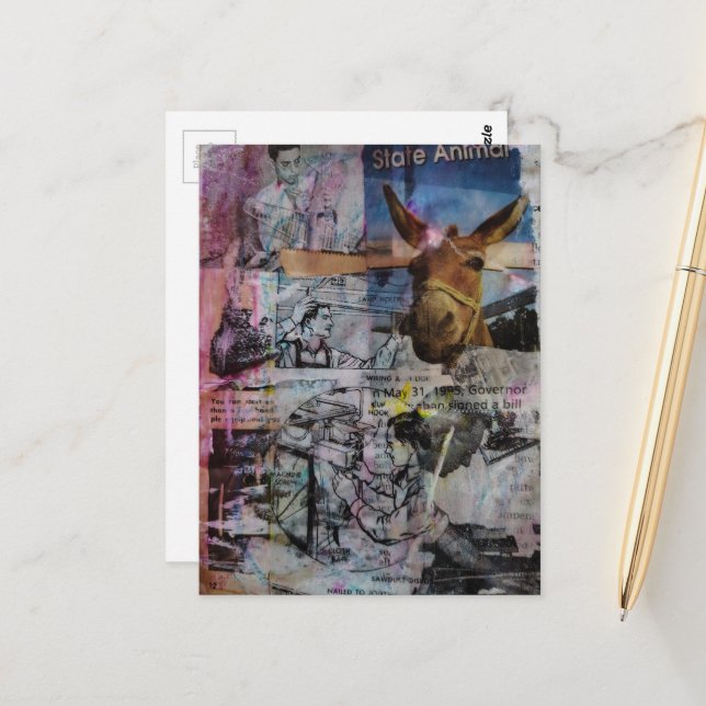 Stubborn Working Men a unique Mixed Media Collage Postkarte (Vorderseite/Rückseite Beispiel)