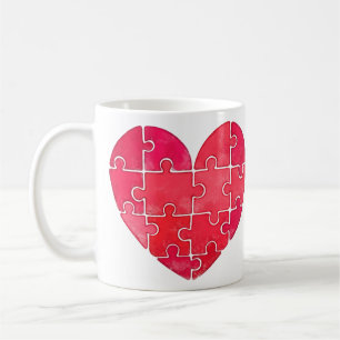 Stück für Stück rotes Herz in Aquarell-Kunst Kaffeetasse