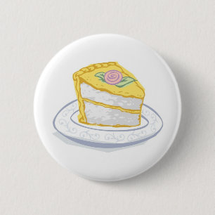 Stück Kuchen mit gelben und rosa Zuckerguss Button
